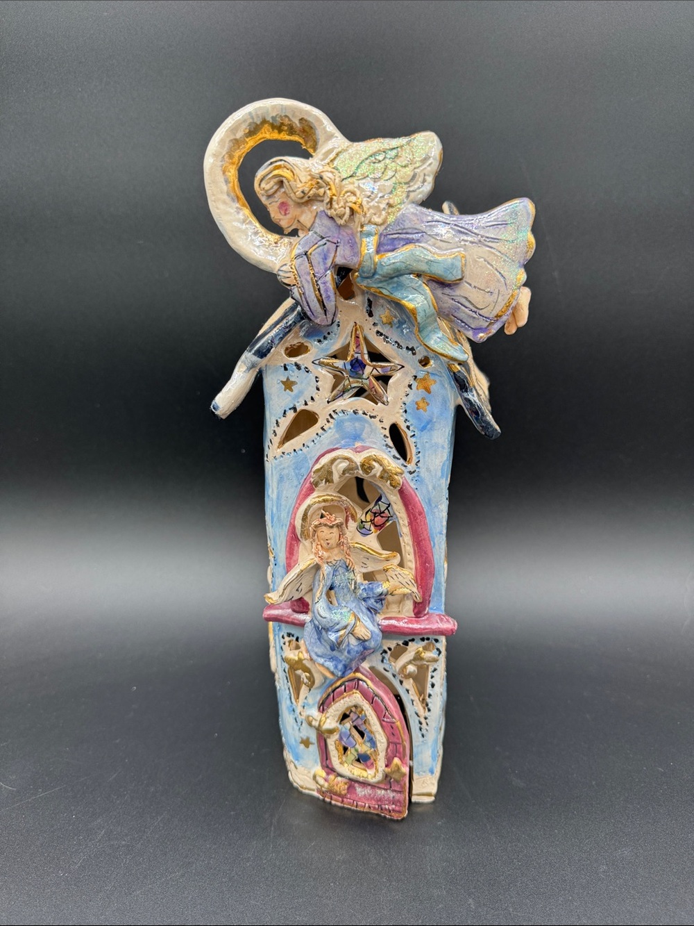 Blue Sky Clayworks Heaven's Angels Luminary Tea Light House by Heather Goldminc